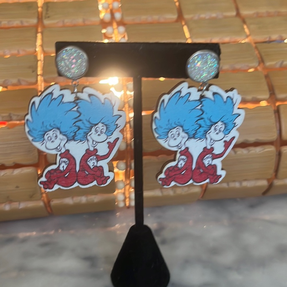 Children's book character earrings  Dr Suess-Thing One  thing two